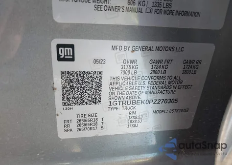 2023 GMC Sierra 1500 4Wd Standard Box Sle z USA, uszkodzony, nr VIN 1GTRUBEK0PZ270305